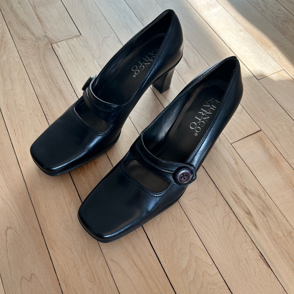 *SOLD* Franco Sarto Black Square-Toe Heels - Picture 2 of 6